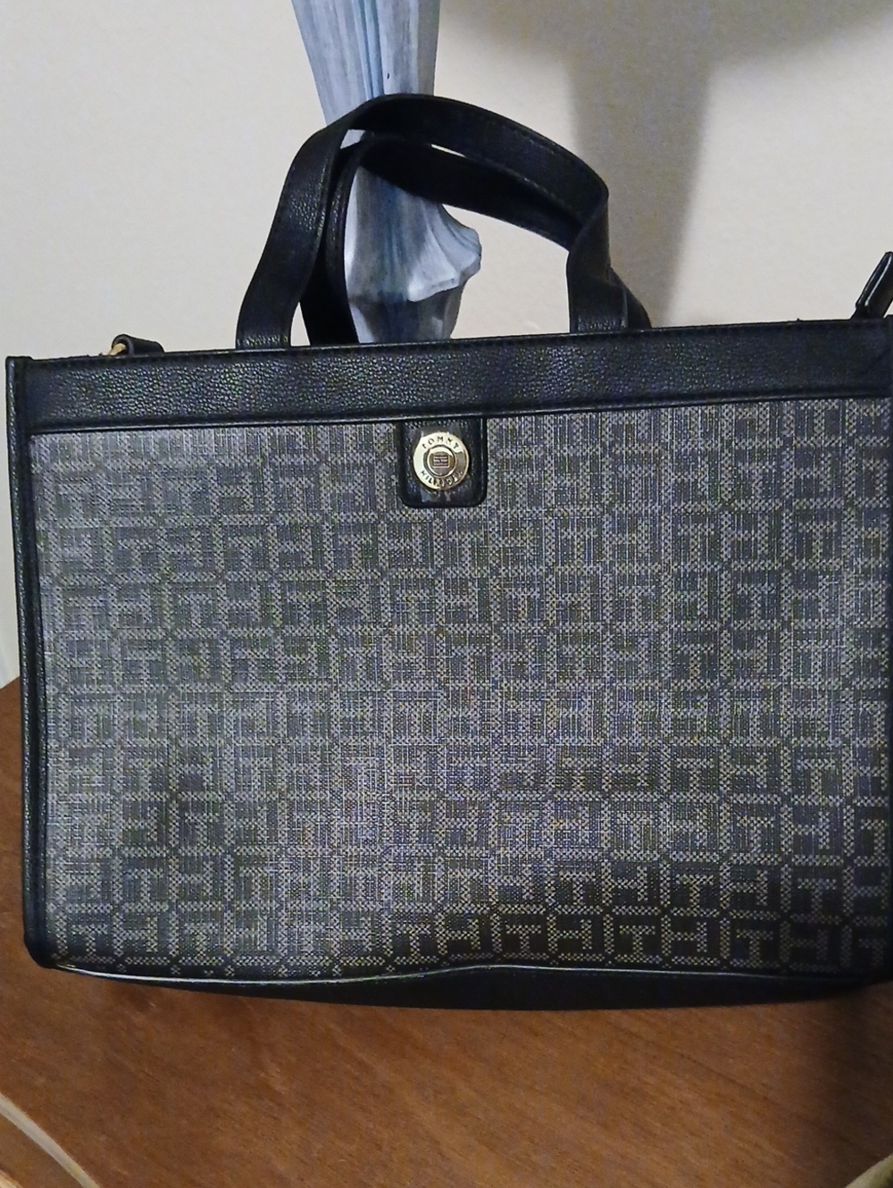 Tommy Hilfiger Black and Gray Signature Tote Bag